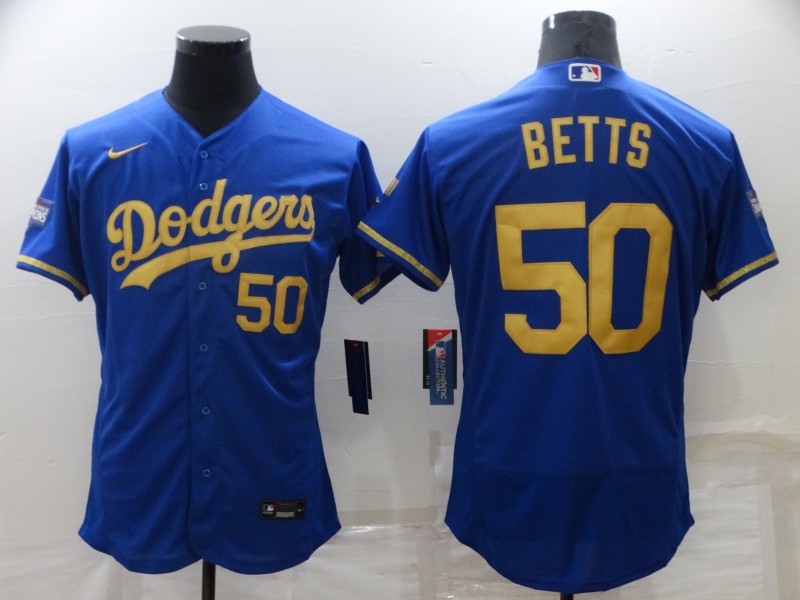 Men's Los Angeles Dodgers #50 Mookie Betts Blue Gold 2020 World Series Flex Base Stitched Jersey Men's Los Angeles Dodgers #50 Mookie Betts Blue Gold 2020 World Series Flex Base Stitched Jersey